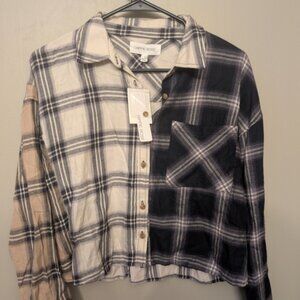 NWT Hippie Rose Black and White Plaid Shirt